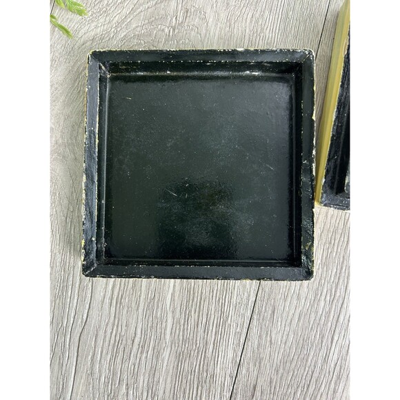 Vintage Hand Painted Wood Paper Mache Lacquered Coaster Set Winter Snowman READ - Picture 4 of 9